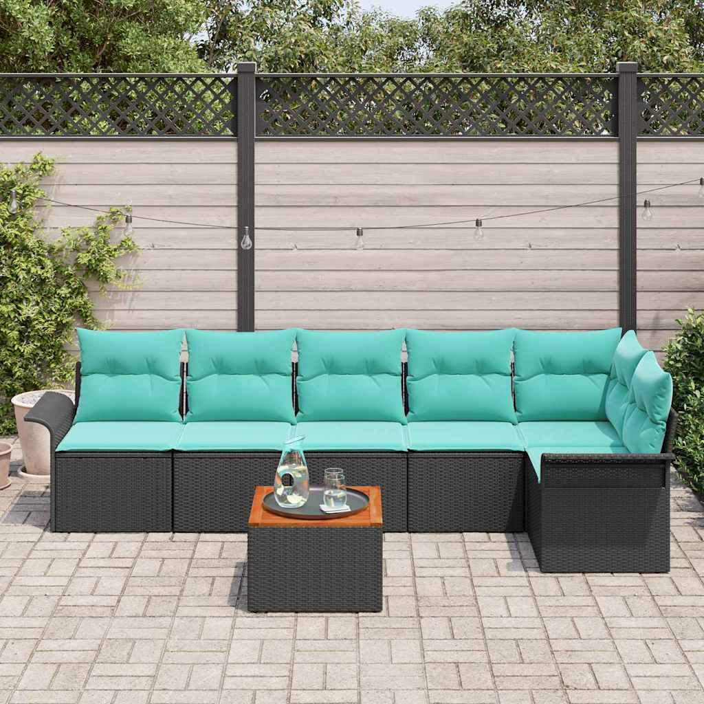 vidaXL Gartensofa-set mit Kissen 7 pcs Schwarz Poly-Rattan