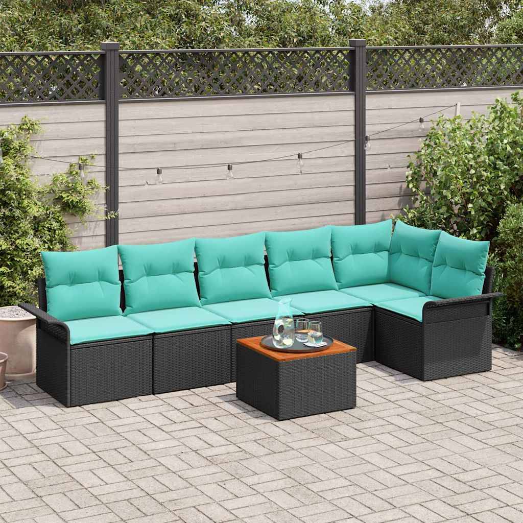 vidaXL Gartensofa-set mit Kissen 7 pcs Schwarz Poly-Rattan