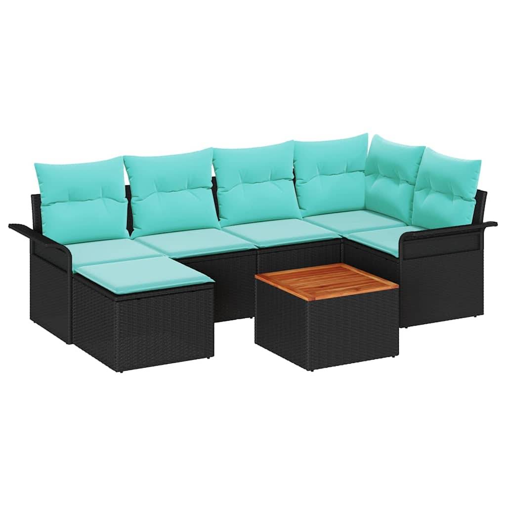 vidaXL Gartensofa-set 7 pcs Schwarz und Türkis Poly-Rattan