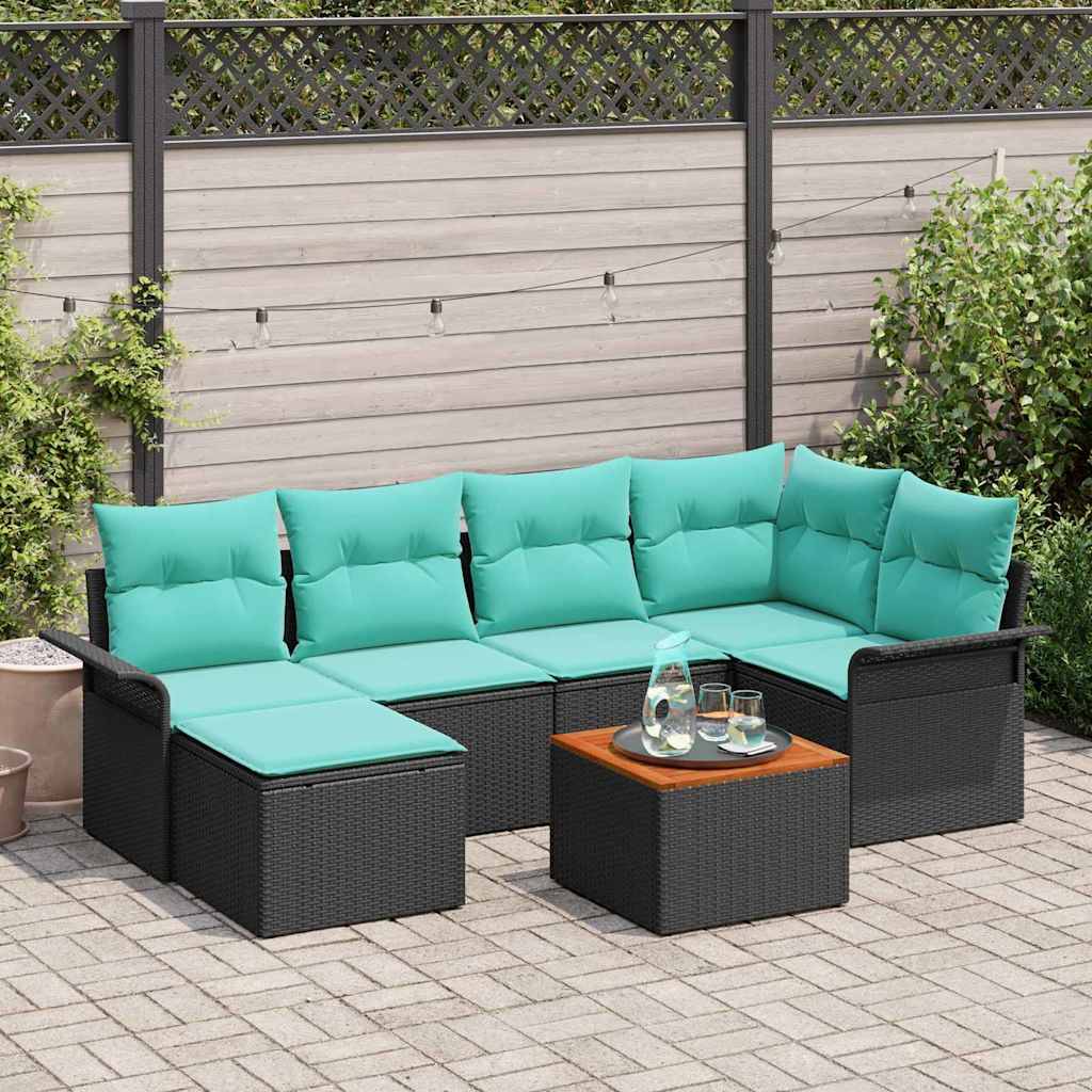 vidaXL Gartensofa-set 7 pcs Schwarz und Türkis Poly-Rattan