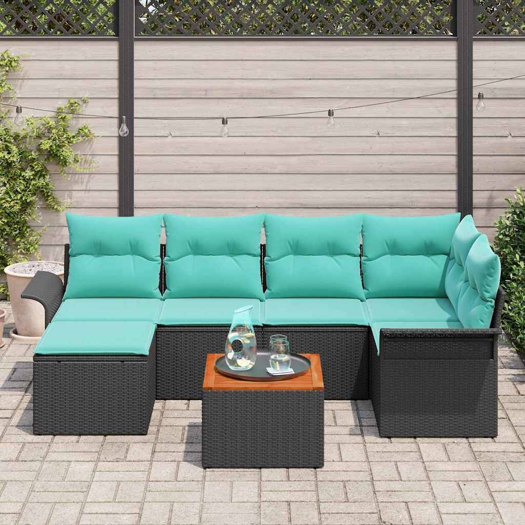 vidaXL Gartensofa-set 7 pcs Schwarz und Türkis Poly-Rattan