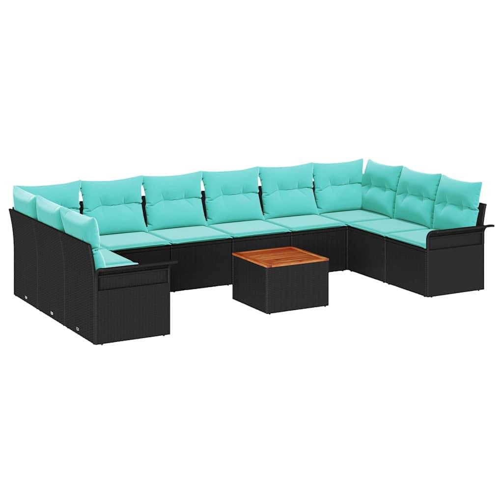 vidaXL Gartensofa-set mit Kissen 11 pcs Schwarz Poly-Rattan