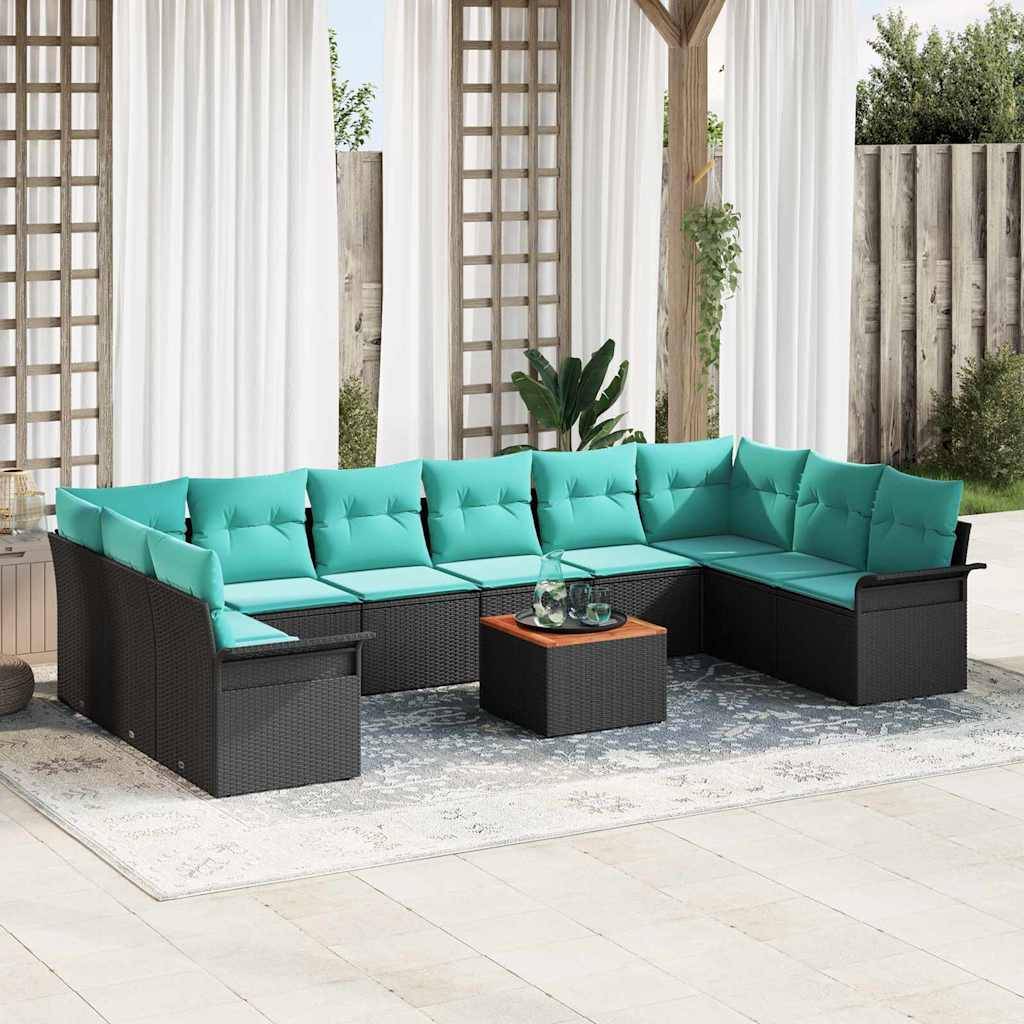 vidaXL Gartensofa-set mit Kissen 11 pcs Schwarz Poly-Rattan