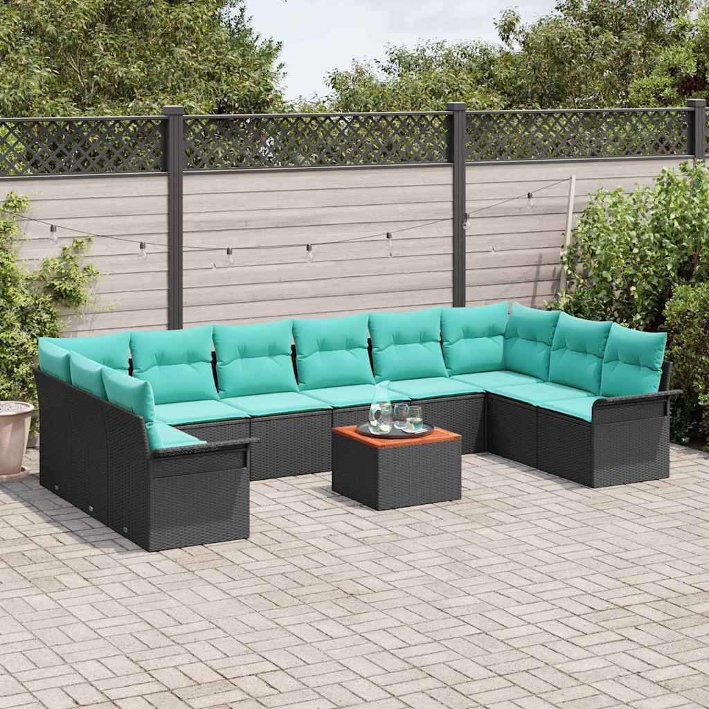 vidaXL Gartensofa-set mit Kissen 11 pcs Schwarz Poly-Rattan