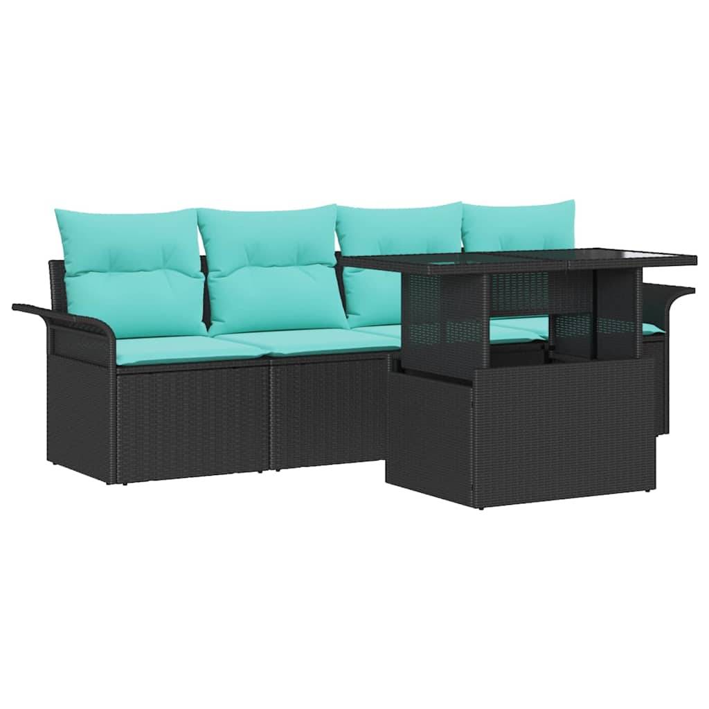 vidaXL Garten-Sofa-Set mit Kissen 5 pcs Schwarz Poly Rattan