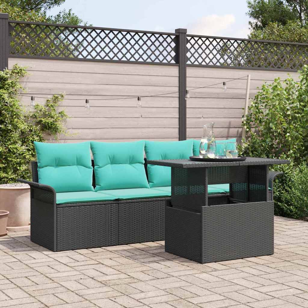 vidaXL Garten-Sofa-Set mit Kissen 5 pcs Schwarz Poly Rattan