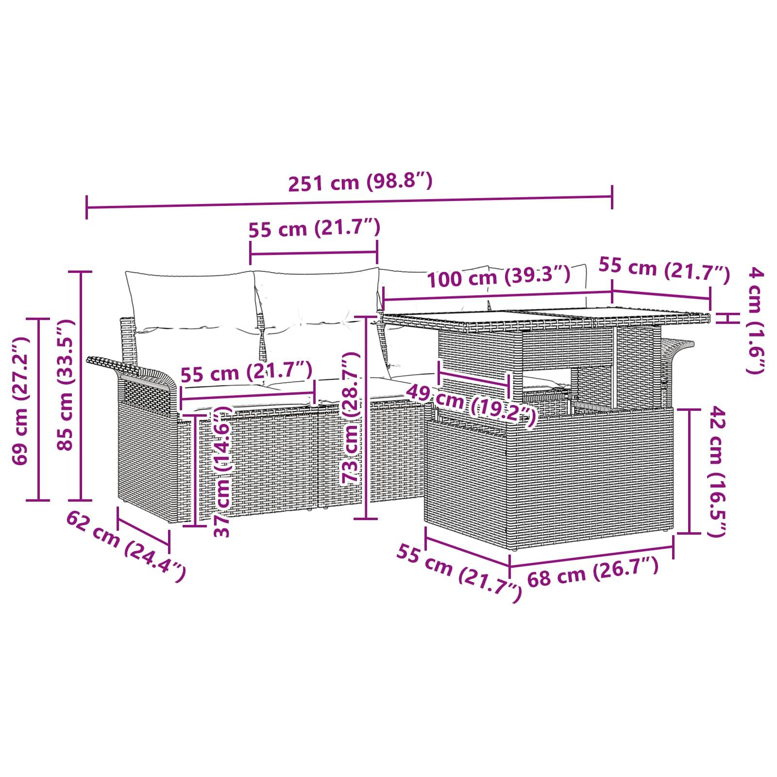 vidaXL Gartensofa-set mit Kissen 5 pcs Grau Poly-Rattan