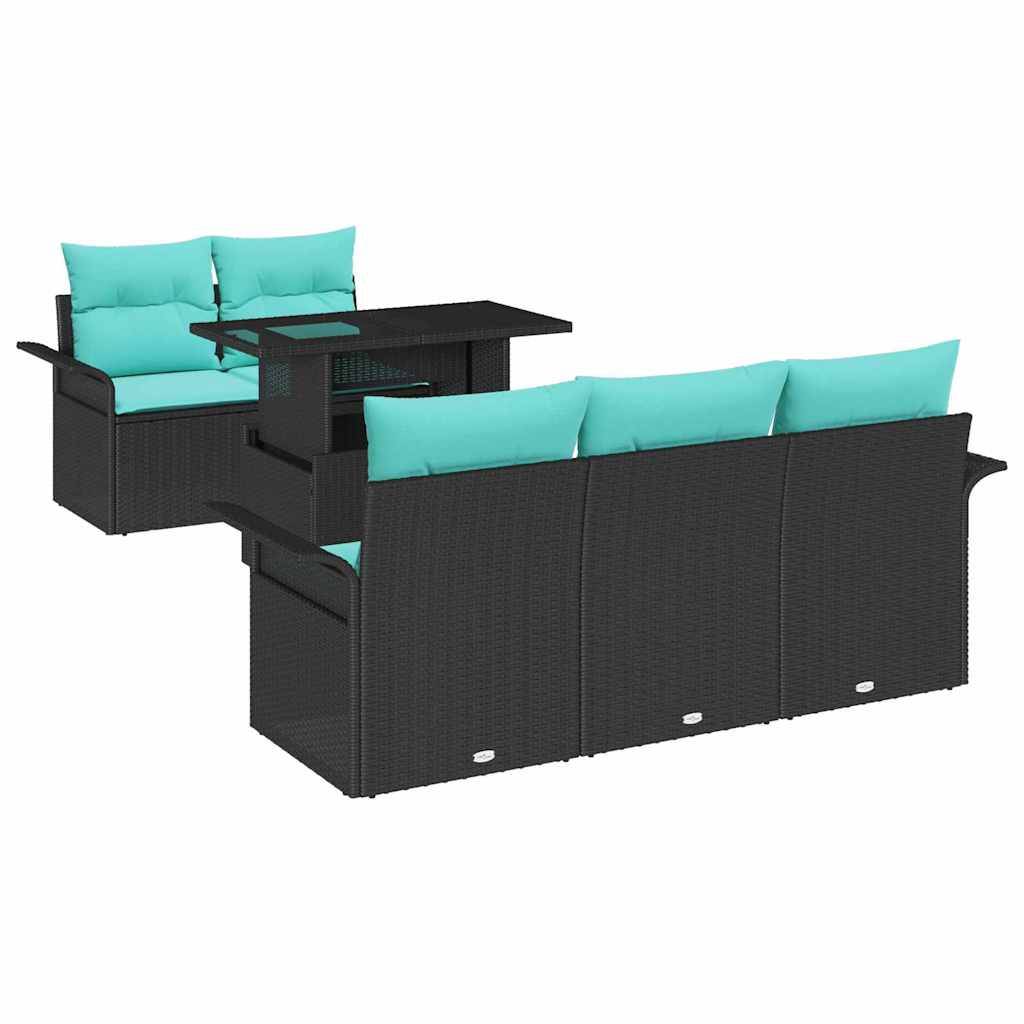vidaXL Gartensofa-set mit Kissen 6 pcs Schwarz Poly Rattan