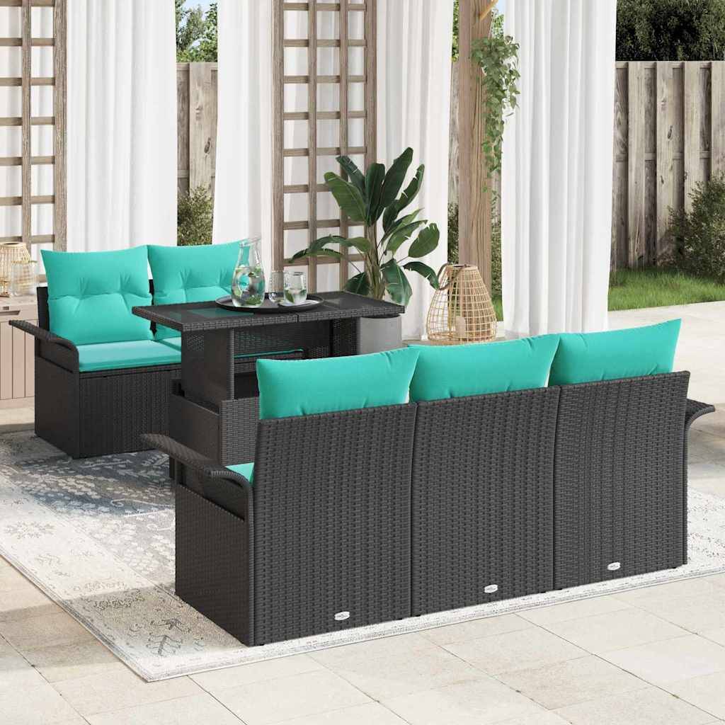 vidaXL Gartensofa-set mit Kissen 6 pcs Schwarz Poly Rattan