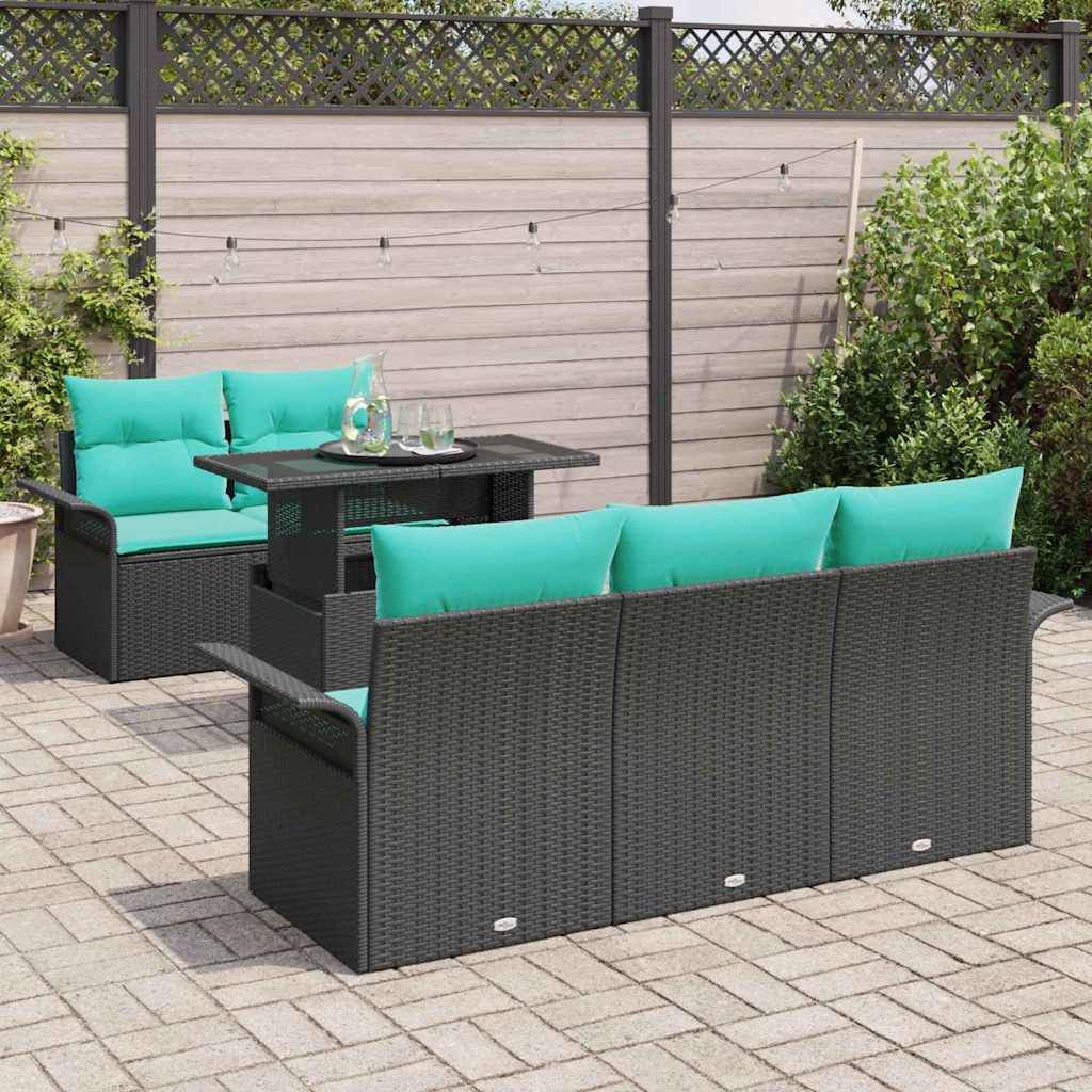 vidaXL Gartensofa-set mit Kissen 6 pcs Schwarz Poly Rattan