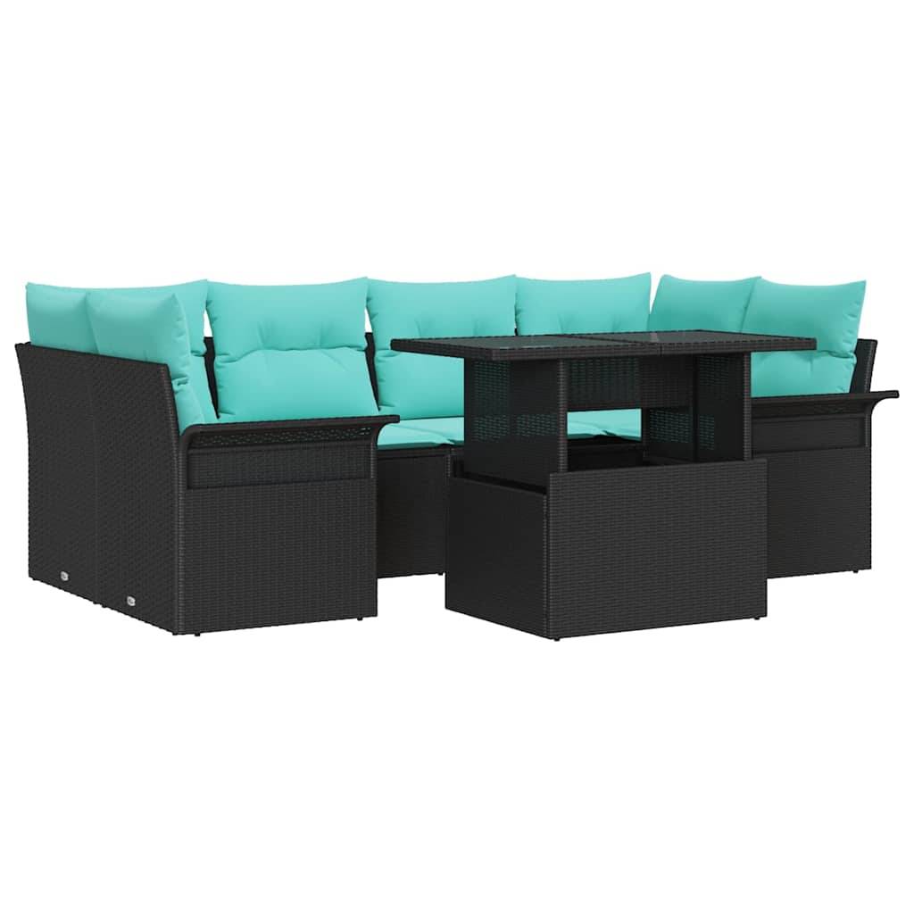 vidaXL Gartensofa-set mit Kissen 7 pcs Schwarz Poly Rattan