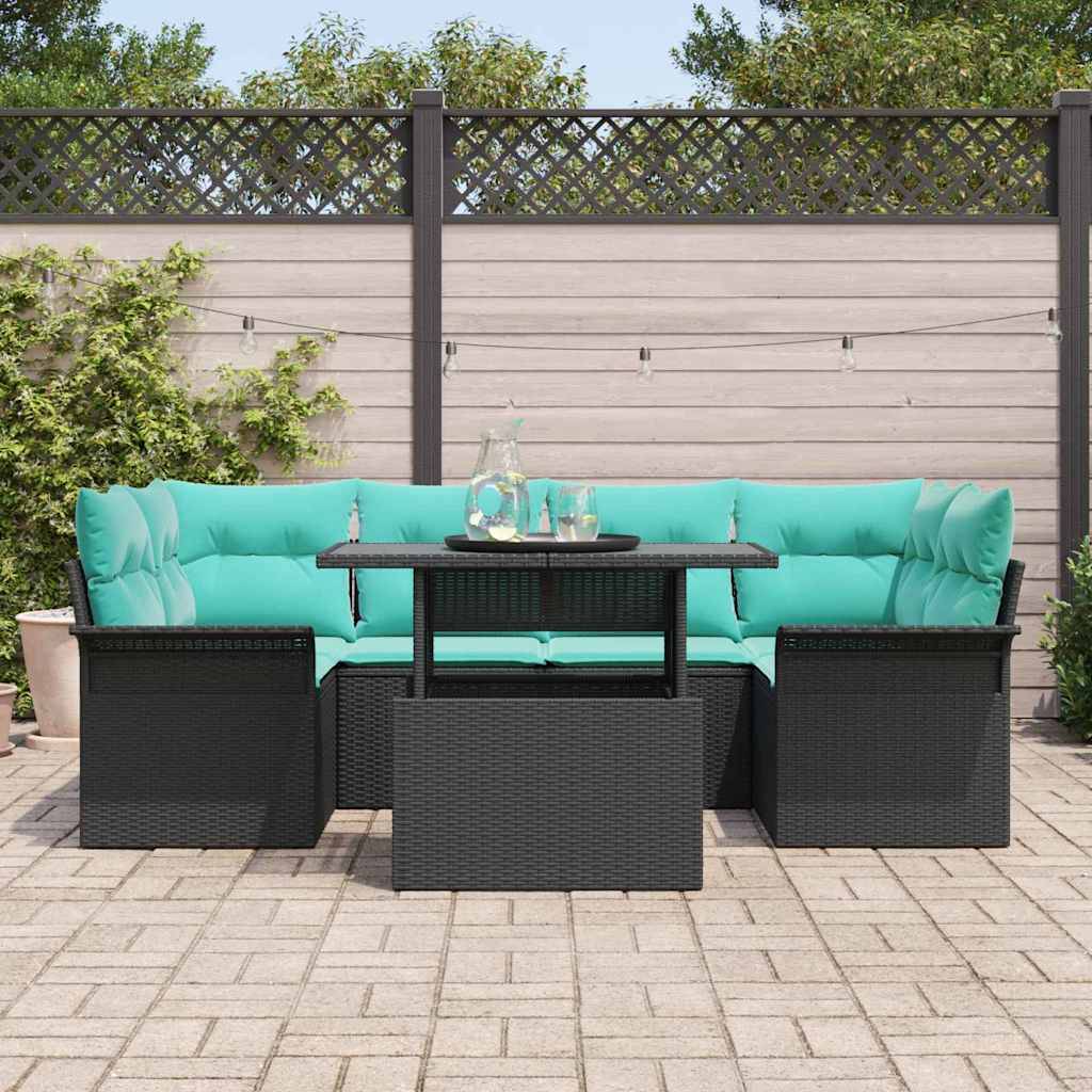 vidaXL Gartensofa-set mit Kissen 7 pcs Schwarz Poly Rattan