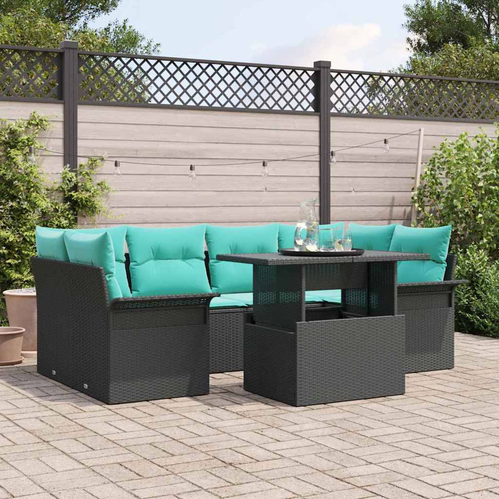 vidaXL Gartensofa-set mit Kissen 7 pcs Schwarz Poly Rattan