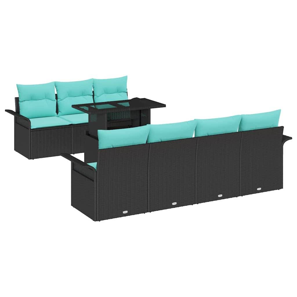 vidaXL Gartensofa-set mit Kissen 8 pcs Schwarz Poly Rattan