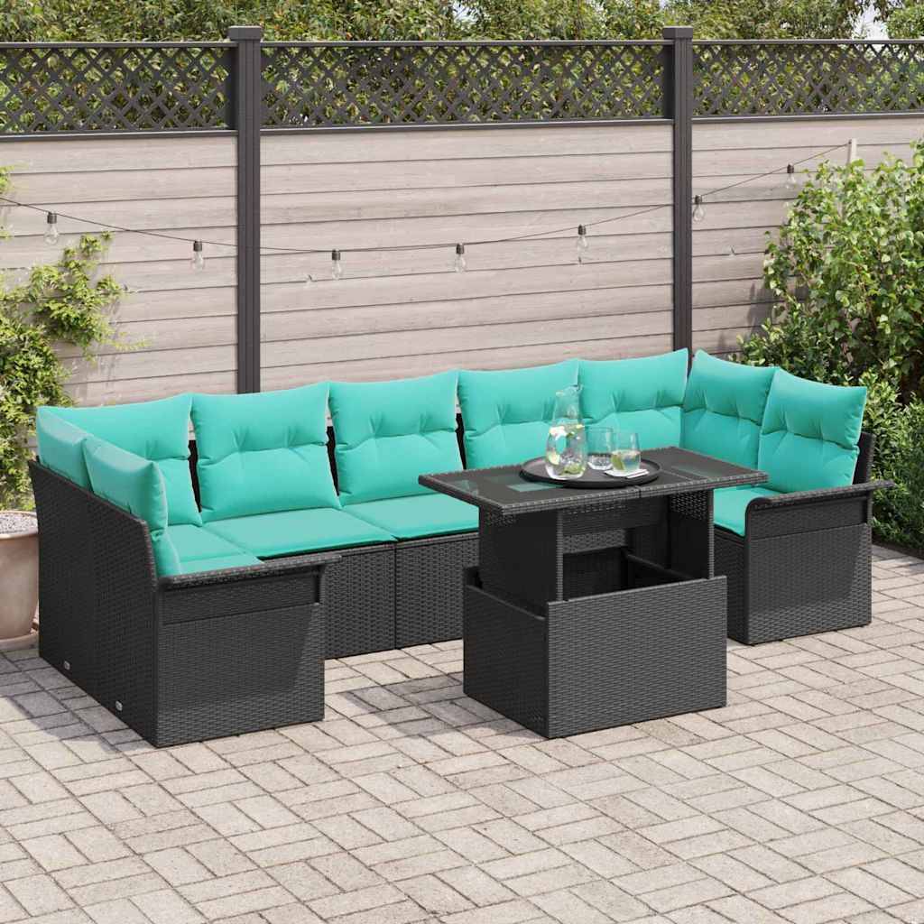 vidaXL Gartensofa-set mit Kissen 8 pcs Schwarz Poly Rattan