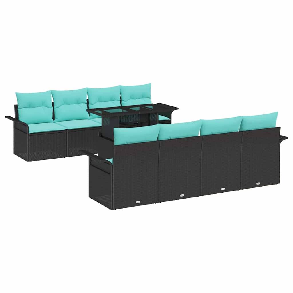 vidaXL Gartensofa-set mit Kissen 9 pcs Schwarz Poly Rattan