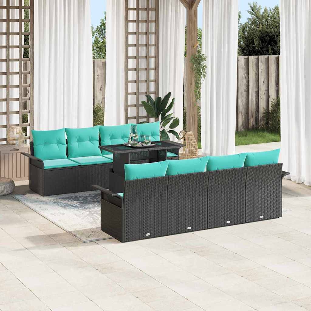 vidaXL Gartensofa-set mit Kissen 9 pcs Schwarz Poly Rattan