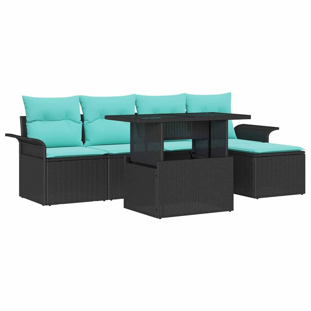 vidaXL Gartensofa-set mit Kissen 6 pcs Schwarz Poly-Rattan