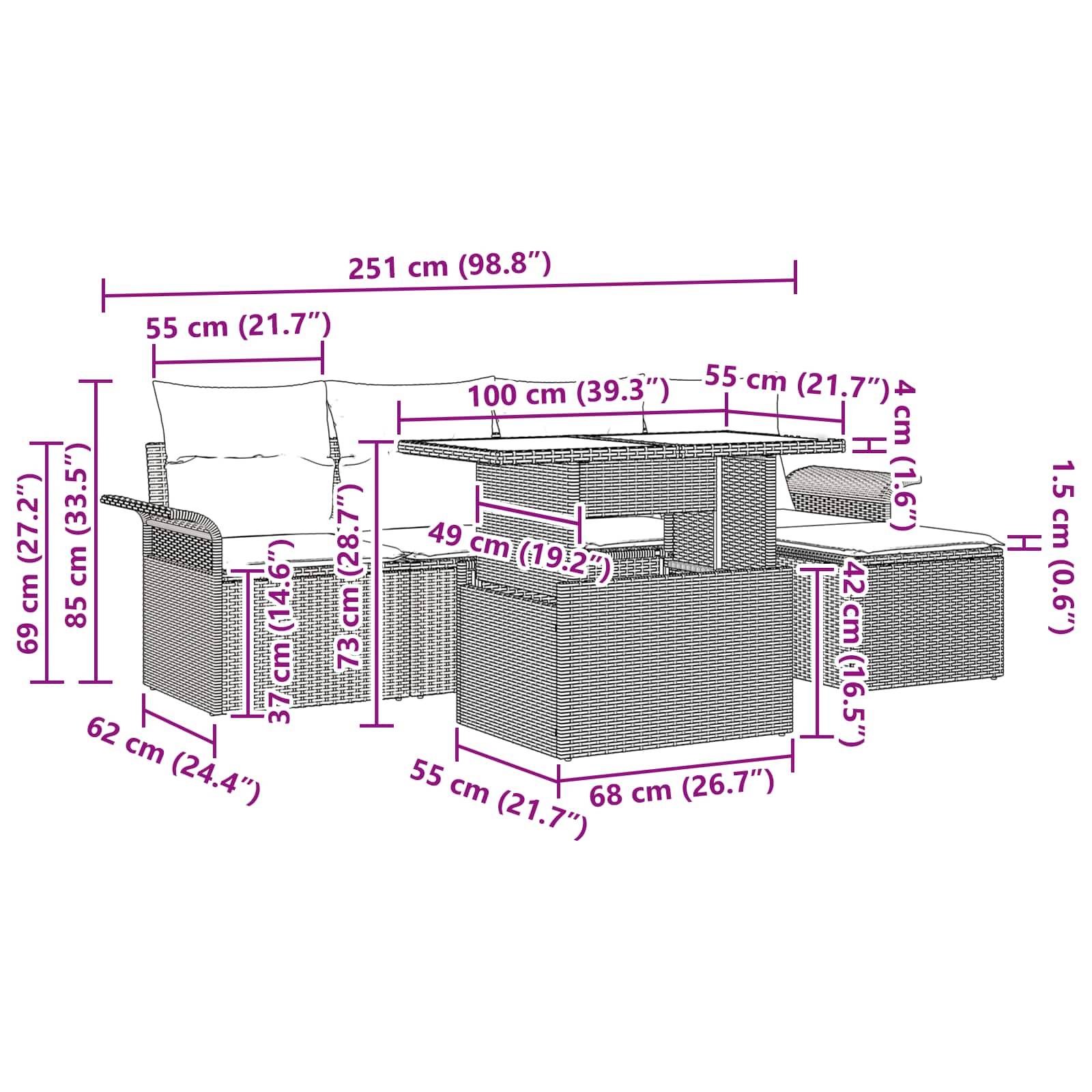 vidaXL Gartensofa-set mit Kissen 6 pcs Braun Poly-Rattan