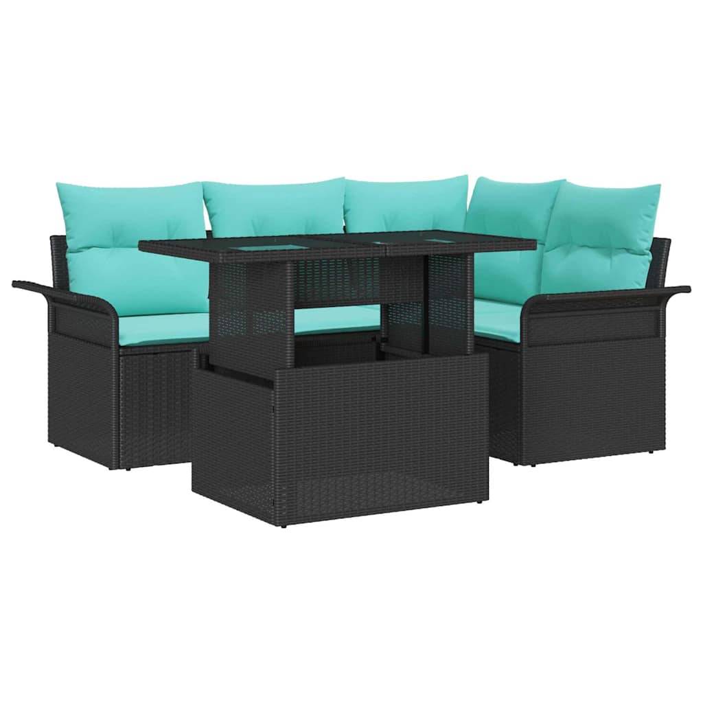 vidaXL Gartensofa-set mit Kissen 5 pcs Schwarz Poly Rattan