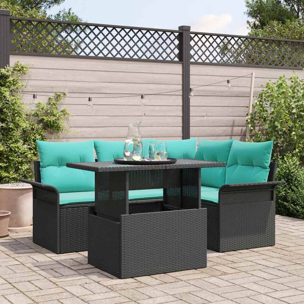 vidaXL Gartensofa-set mit Kissen 5 pcs Schwarz Poly Rattan
