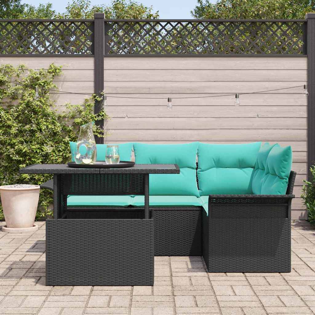 vidaXL Gartensofa-set mit Kissen 5 pcs Schwarz Poly Rattan
