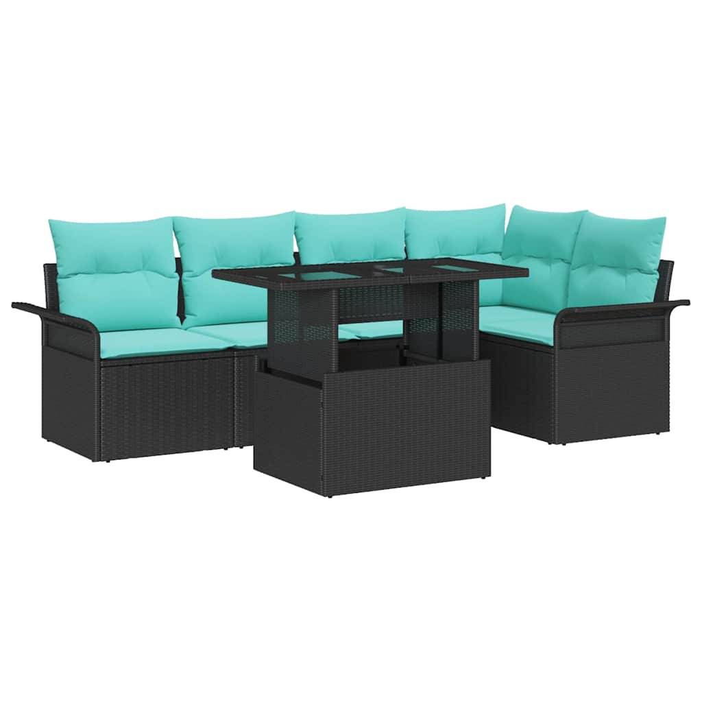 vidaXL Gartensofa-set mit Kissen 6 pcs Schwarz Poly Rattan