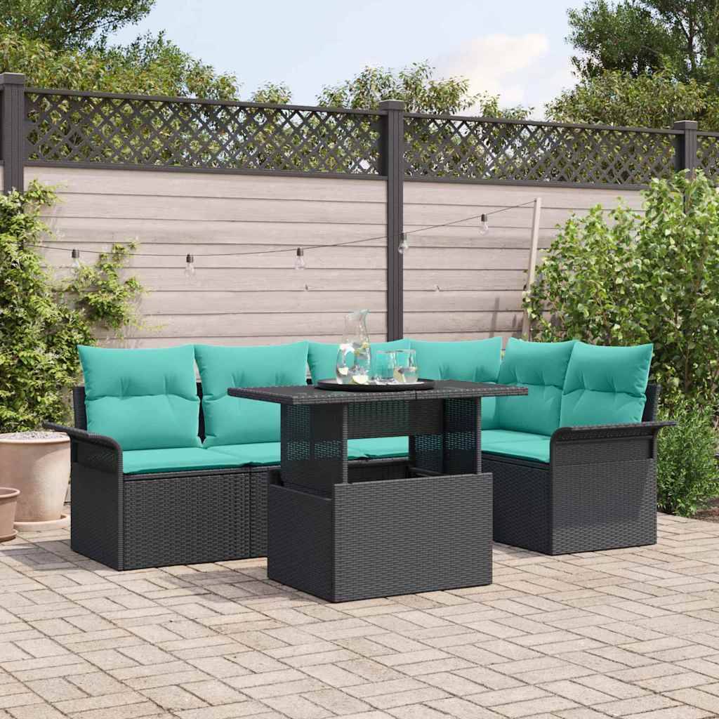 vidaXL Gartensofa-set mit Kissen 6 pcs Schwarz Poly Rattan