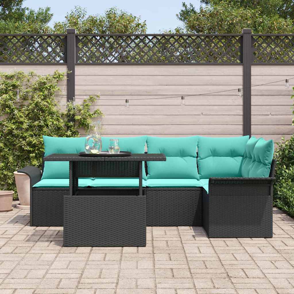 vidaXL Gartensofa-set mit Kissen 6 pcs Schwarz Poly Rattan