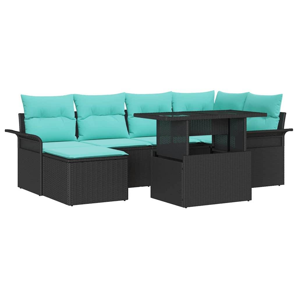 vidaXL Gartensofa-set mit Kissen 7 pcs Schwarz Poly-Rattan