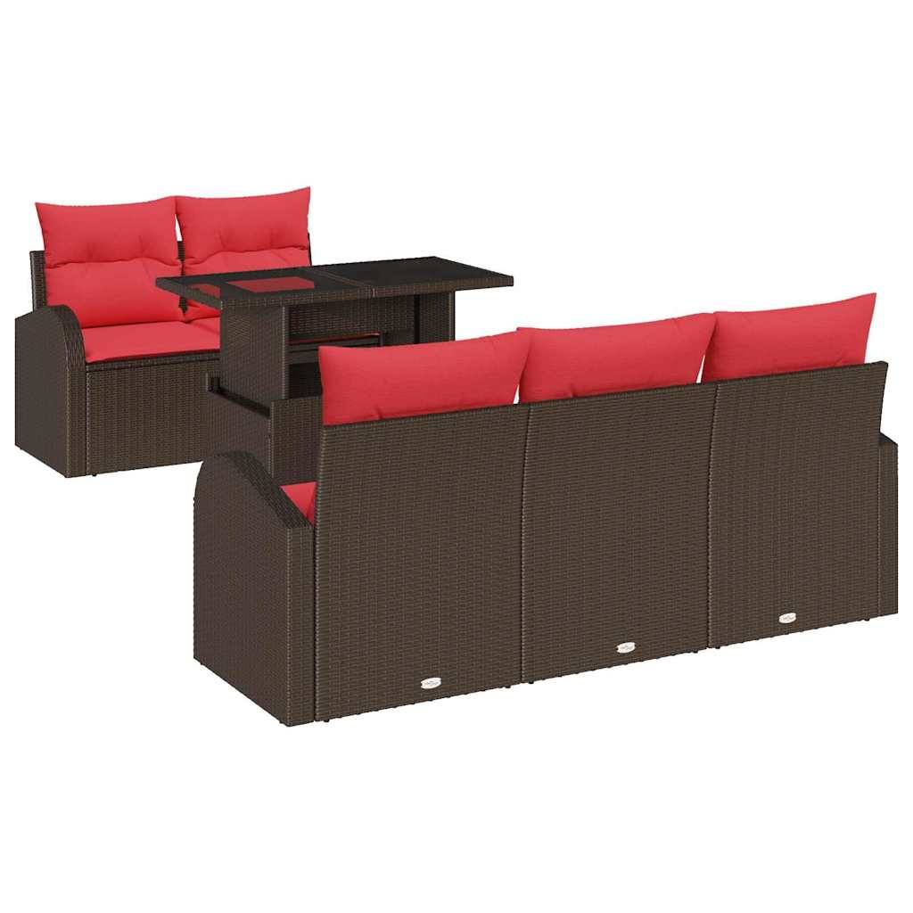 vidaXL Gartensofa-set mit Kissen 6 pcs Braun Poly Rattan