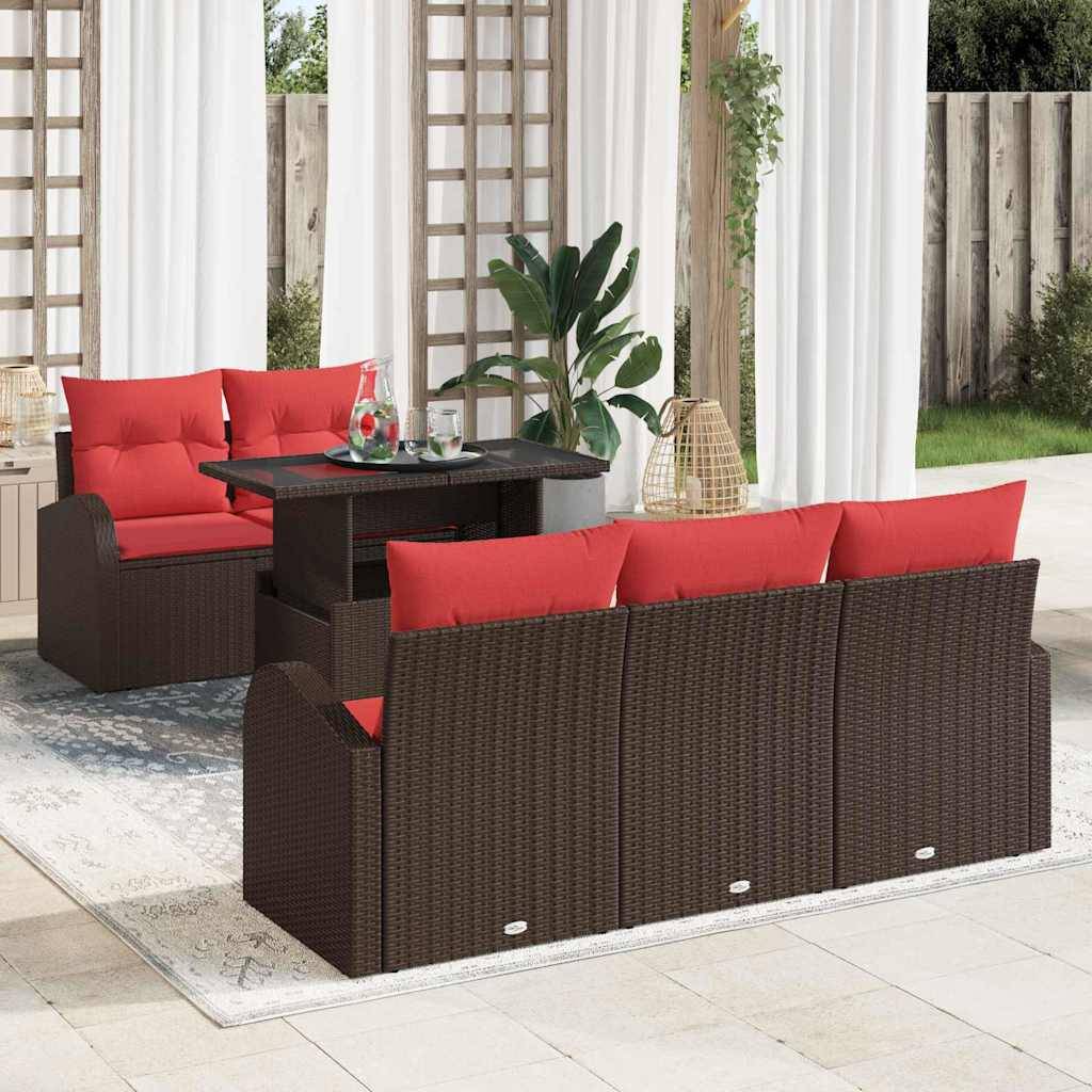 vidaXL Gartensofa-set mit Kissen 6 pcs Braun Poly Rattan
