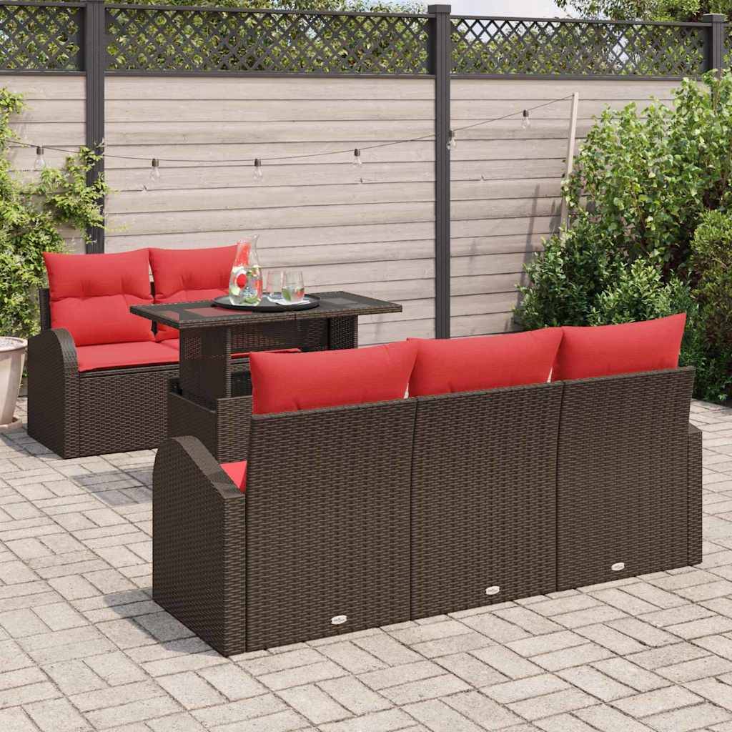 vidaXL Gartensofa-set mit Kissen 6 pcs Braun Poly Rattan