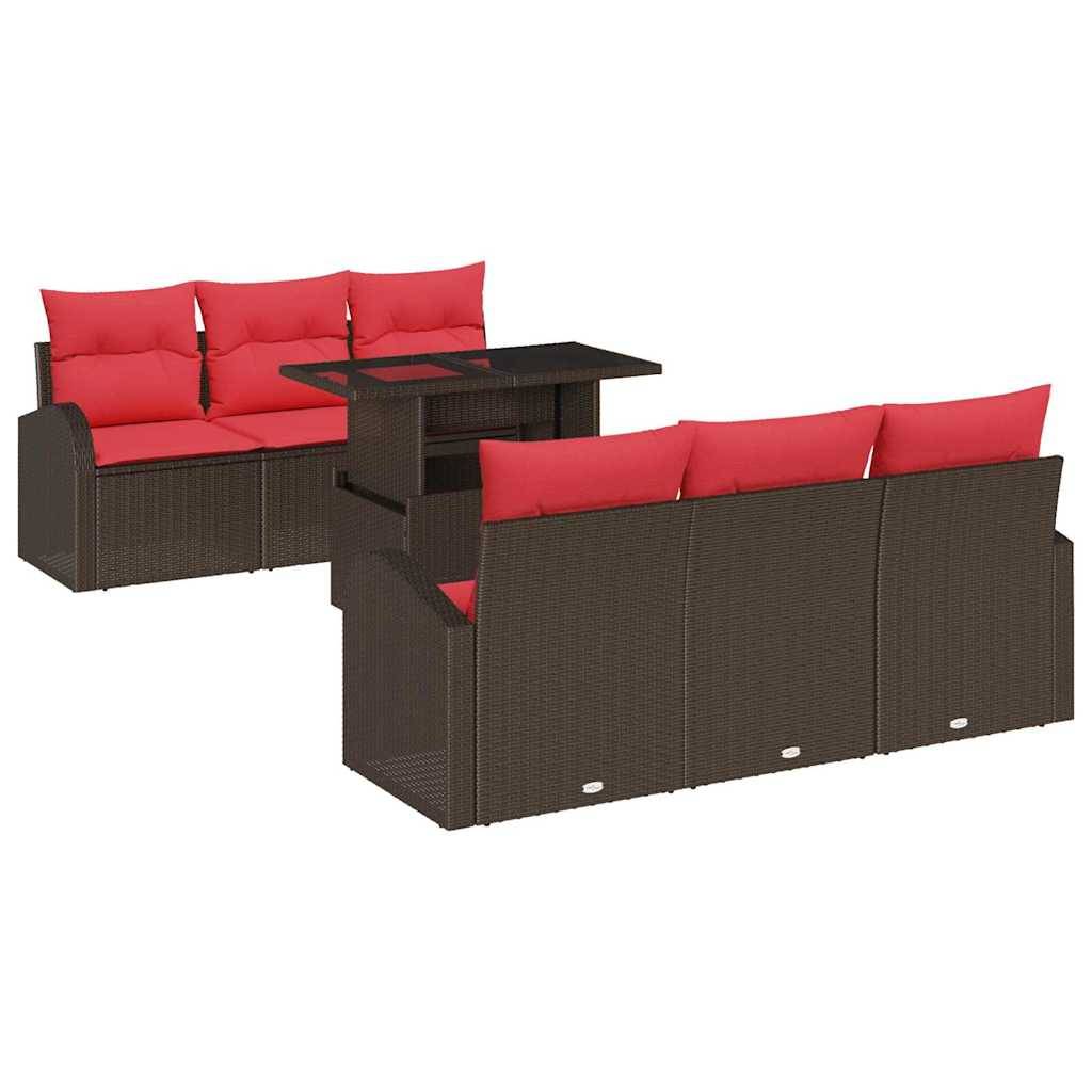 vidaXL Gartensofa-set mit Kissen mit Speicher 7 pcs Braun Poly Rattan