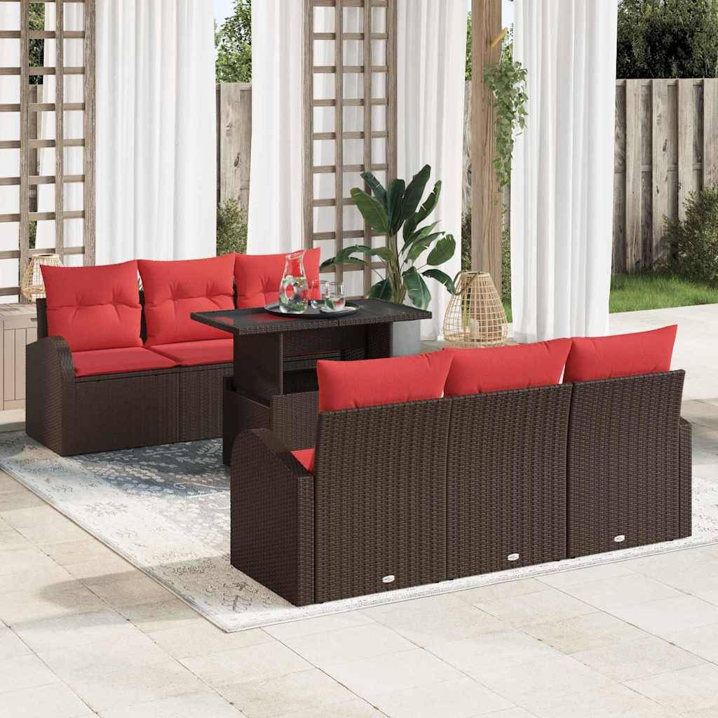 vidaXL Gartensofa-set mit Kissen mit Speicher 7 pcs Braun Poly Rattan