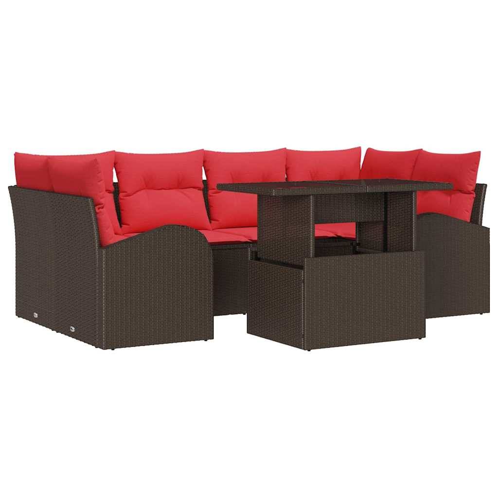 vidaXL Gartensofa-set mit Kissen 7 pcs Braun Poly-Rattan