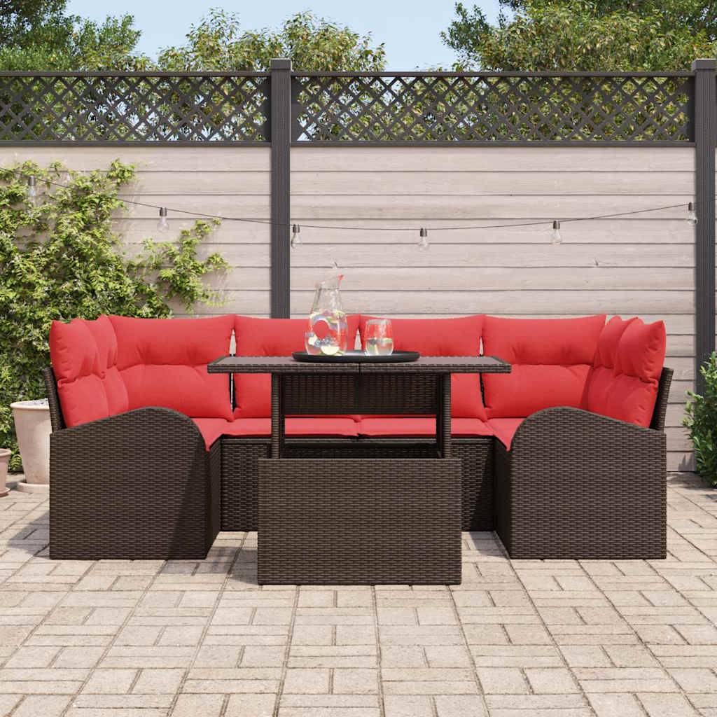 vidaXL Gartensofa-set mit Kissen 7 pcs Braun Poly-Rattan