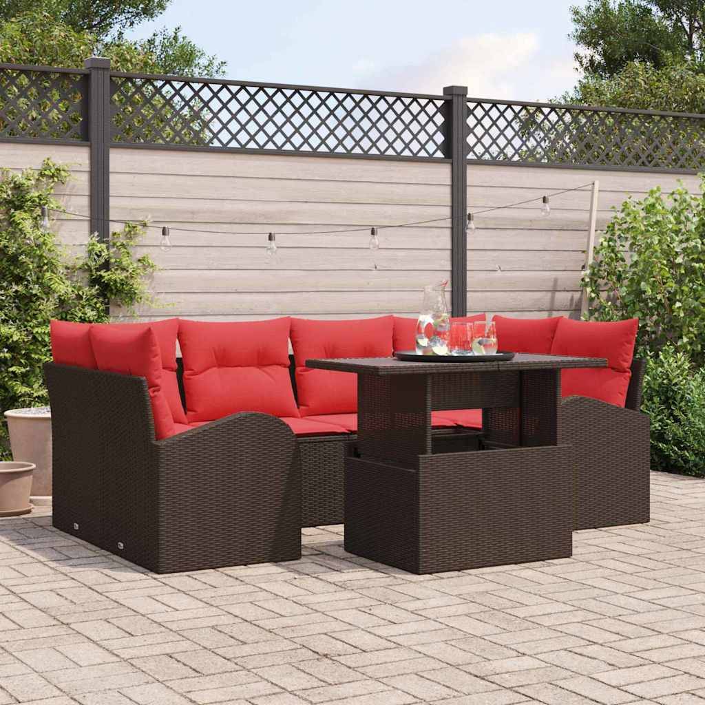 vidaXL Gartensofa-set mit Kissen 7 pcs Braun Poly-Rattan
