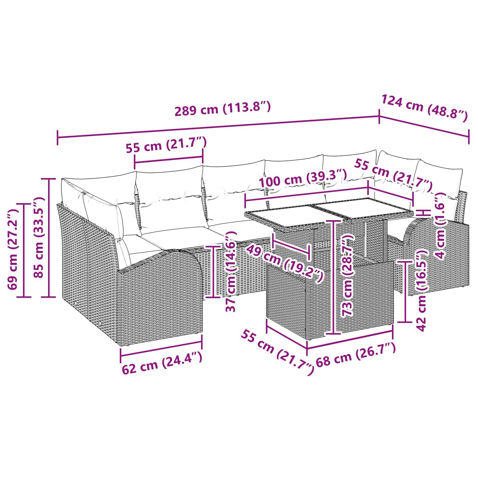 vidaXL Gartensofa-set mit Speicher 8 pcs Braun Poly-Rattan