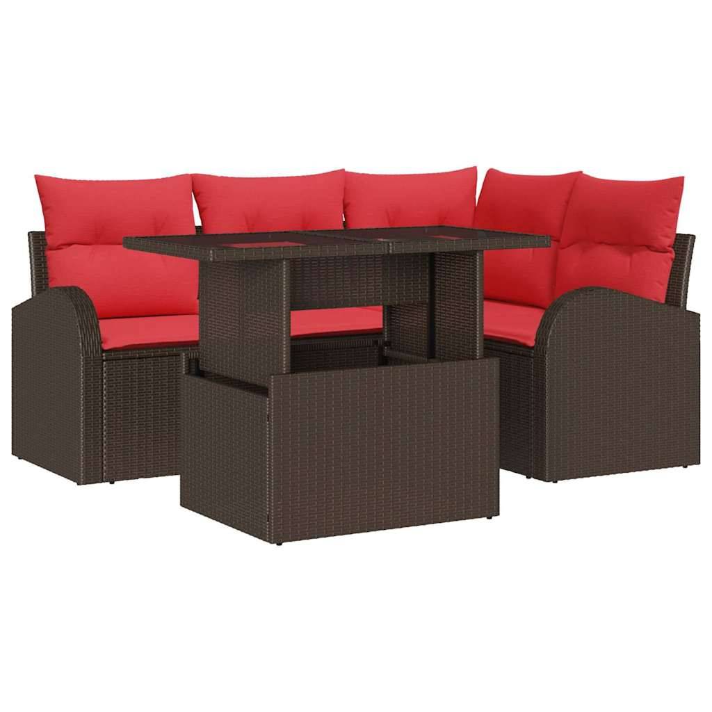 vidaXL Gartensofa-set mit Kissen mit Speicher 5 pcs Braun Poly Rattan