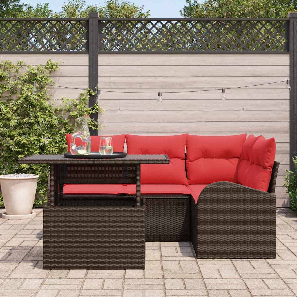 vidaXL Gartensofa-set mit Kissen mit Speicher 5 pcs Braun Poly Rattan