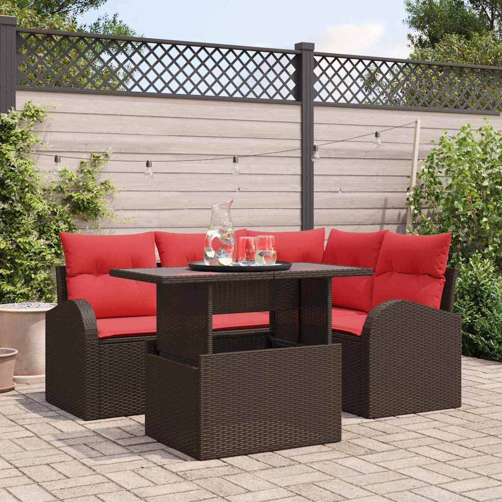 vidaXL Gartensofa-set mit Kissen mit Speicher 5 pcs Braun Poly Rattan