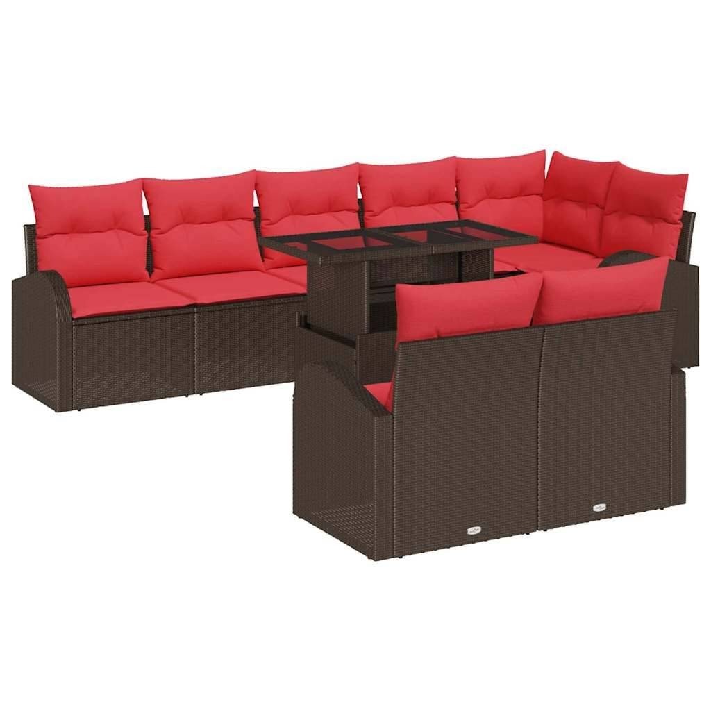 vidaXL Garten-Sofa-Set mit Speicher 9 pcs Braun Poly Rattan