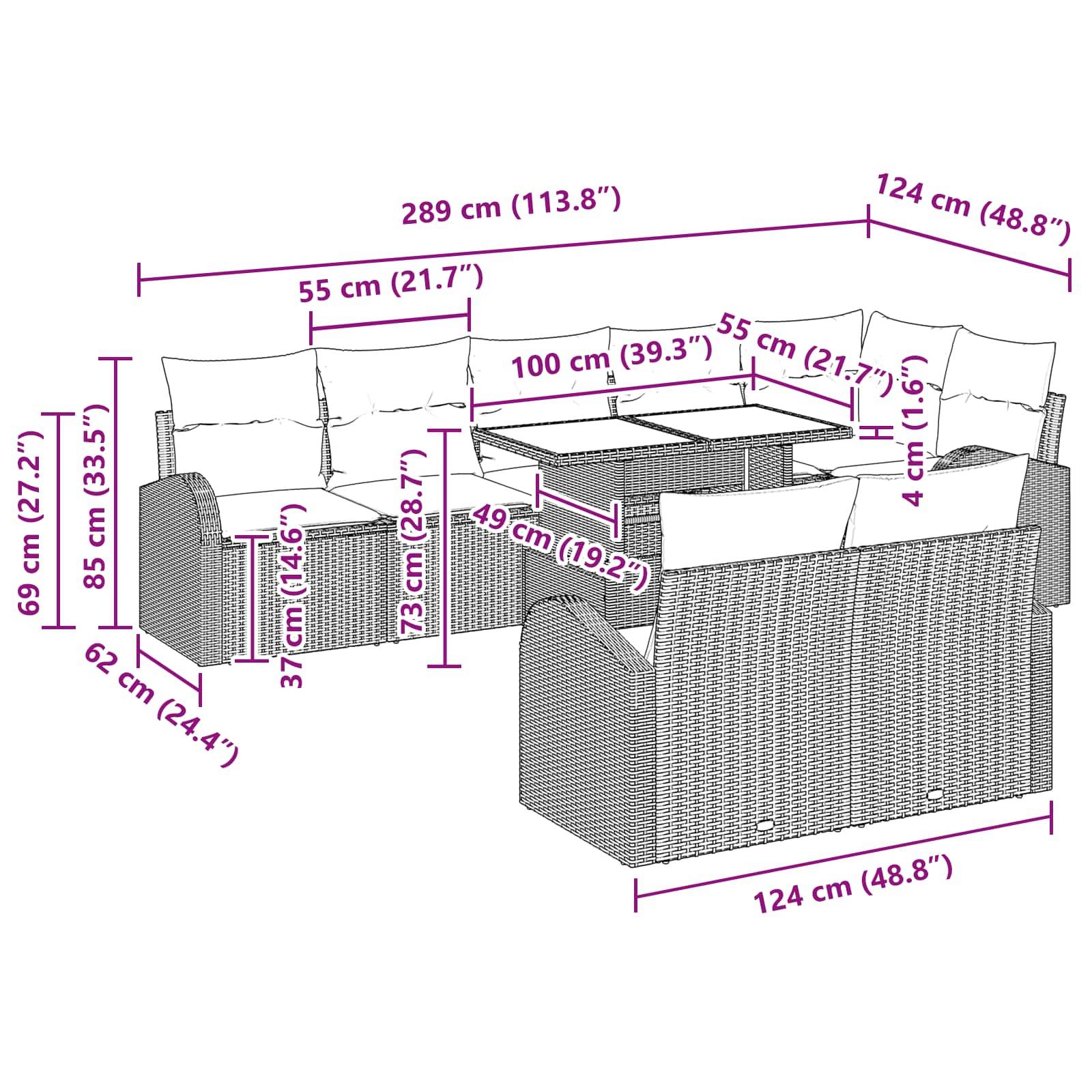 vidaXL Garten-Sofa-Set mit Speicher 9 pcs Braun Poly Rattan