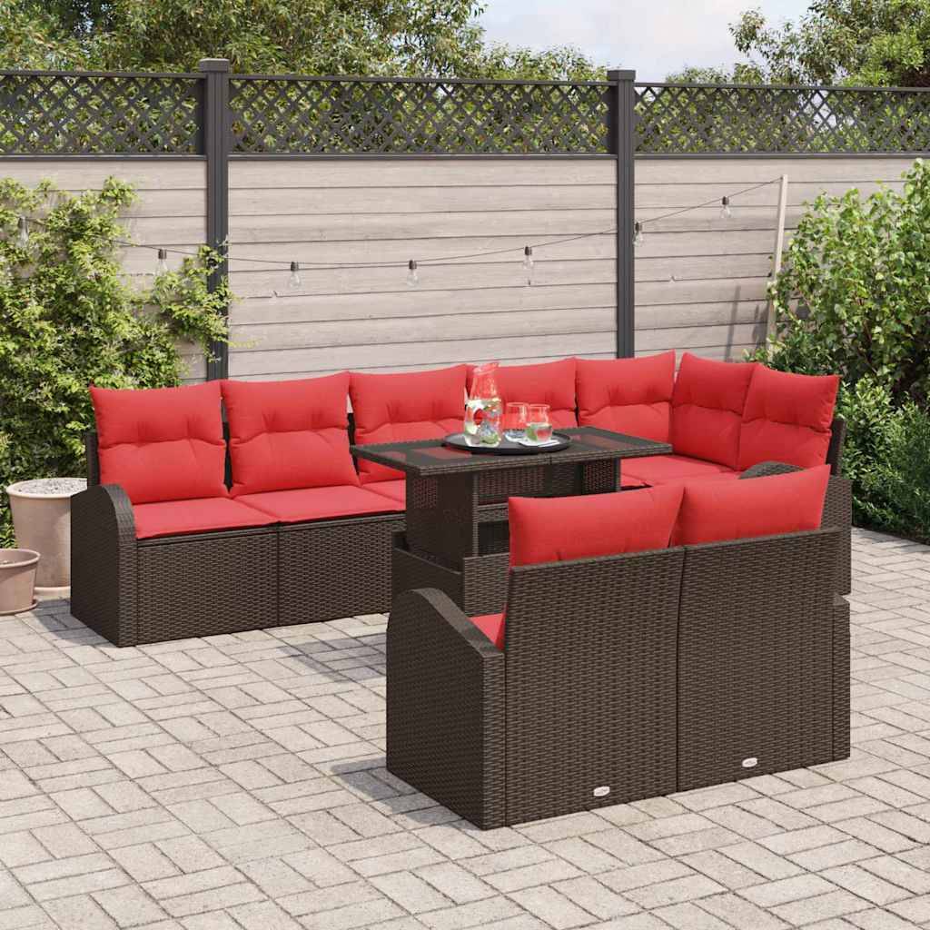 vidaXL Garten-Sofa-Set mit Speicher 9 pcs Braun Poly Rattan