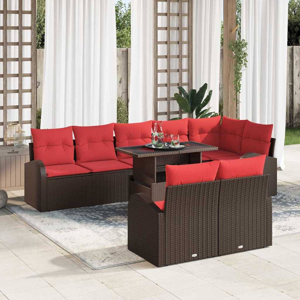 vidaXL Garten-Sofa-Set mit Speicher 9 pcs Braun Poly Rattan