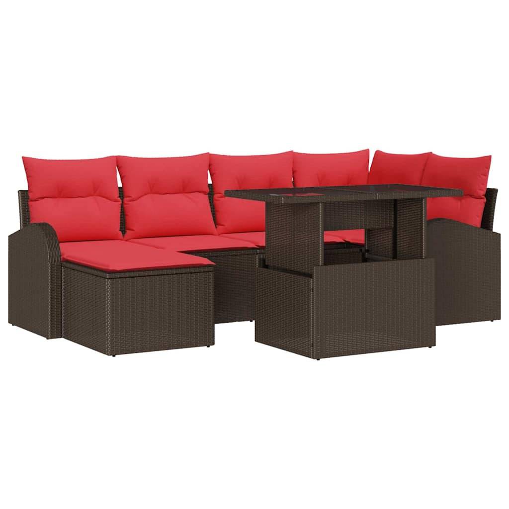 vidaXL Garten-Sofa-Set mit Speicher 7 pcs Braun Poly Rattan