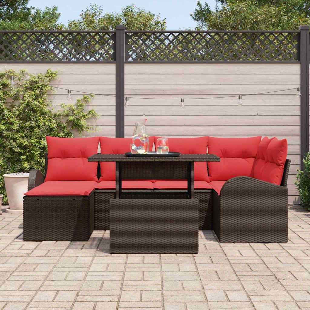 vidaXL Garten-Sofa-Set mit Speicher 7 pcs Braun Poly Rattan
