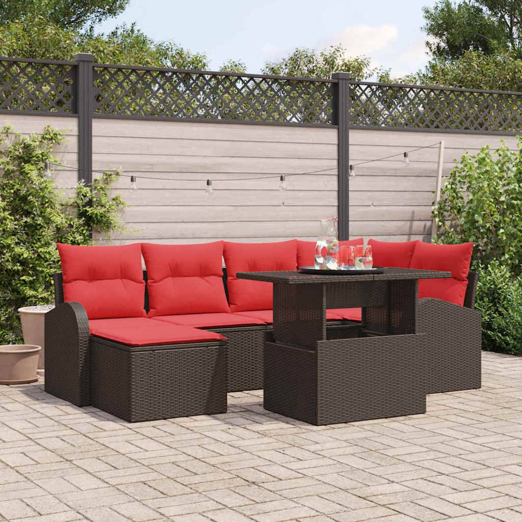 vidaXL Garten-Sofa-Set mit Speicher 7 pcs Braun Poly Rattan