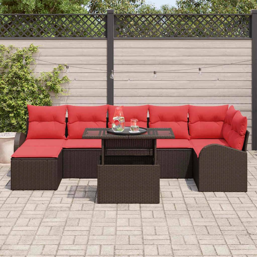 vidaXL Gartensofa-set mit Kissen mit Speicher 8 pcs Braun Poly Rattan
